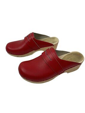 Sven Original Red Leather Wooden Clogs Women’s 38